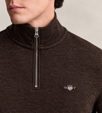 Gant Felpa Shield con mezza zip marrone scuro