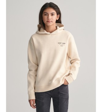 Gant Felpa con cappuccio beige per ragazzi con grafica scritta