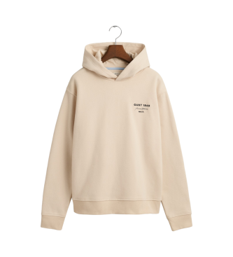 Gant Felpa con cappuccio beige per ragazzi con grafica scritta