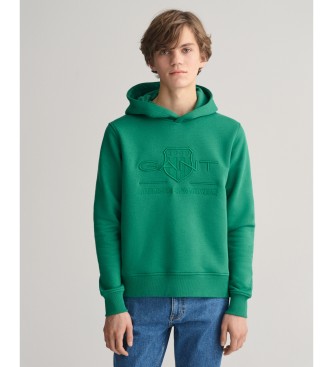 Gant Felpa con cappuccio per adolescenti Tonal Shield verde