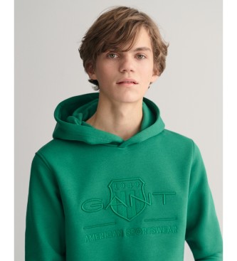 Gant Felpa con cappuccio per adolescenti Tonal Shield verde