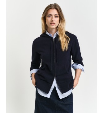 Gant Felpa con cappuccio e zip in pelle di pecora molto fine blu scuro