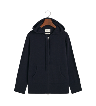 Gant Felpa con cappuccio e zip in pelle di pecora molto fine blu scuro