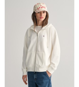 Gant Shield hooded zip hoodie white