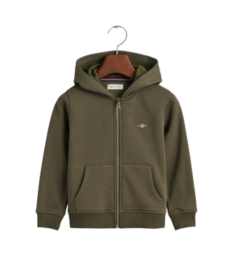 Gant Felpa con cappuccio e zip con scudo verde