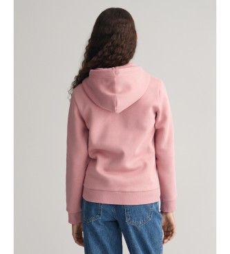 Gant Tonal Shield hoodie met rits roze