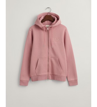 Gant Tonal Shield hooded zip hoodie pink