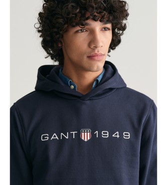 Gant Sweater met capuchon en grafische marineprint