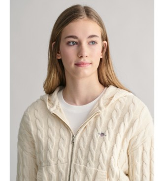 Gant Shield Teen white short knitted sweatshirt with hood and zip hoodie