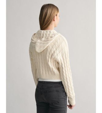 Gant Shield Teen white short knitted sweatshirt with hood and zip hoodie