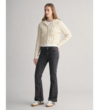Gant Shield Teen white short knitted sweatshirt with hood and zip hoodie