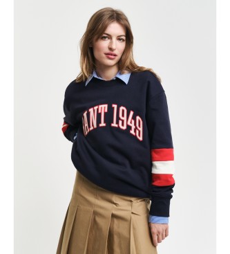 Gant Sweater met ronde hals en colourblocking op navy mouwen