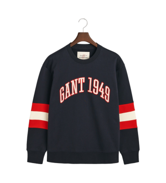 Gant Sweater met ronde hals en colourblocking op navy mouwen