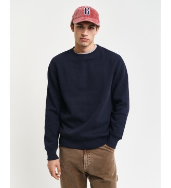 Gant Sweat  col ras du cou textur en nid d'abeille, marine