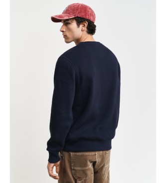 Gant Navy Honeycomb Textured Crewneck Sweatshirt