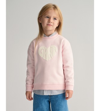 Gant Sweater met hartgrafiek en ronde hals roze
