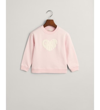 Gant Sweater met hartgrafiek en ronde hals roze