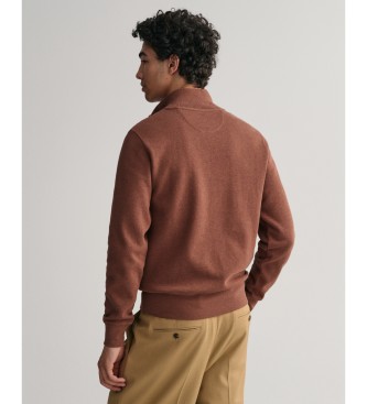 Gant Sacker Rib pulover s polovičnim zapenjanjem rdečkasto rjava