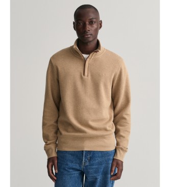 Gant Sacker Rib sweatshirt med halv lynls, brun