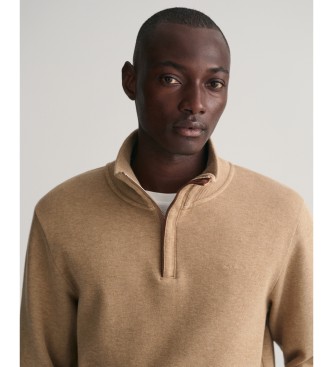 Gant Sacker Rib pulover s polovičnim zapenjanjem rjave barve