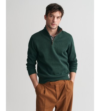 Gant Felpa verde a coste con mezza zip