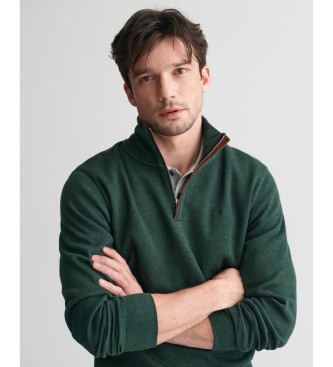 Gant Felpa verde a coste con mezza zip