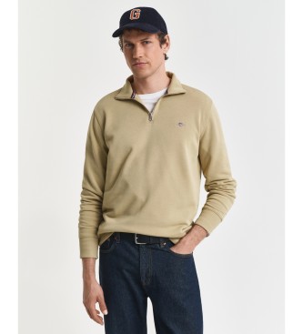 Gant Camisola Shield com meio fecho, cor bege