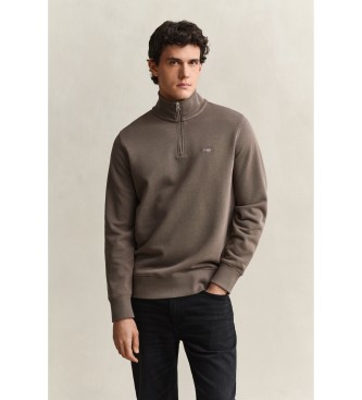 Gant Felpa Shield con mezza zip marrone