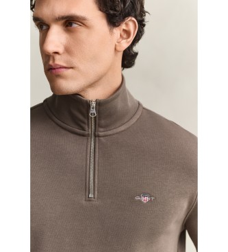 Gant Felpa Shield con mezza zip marrone