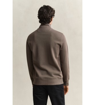 Gant Felpa Shield con mezza zip marrone