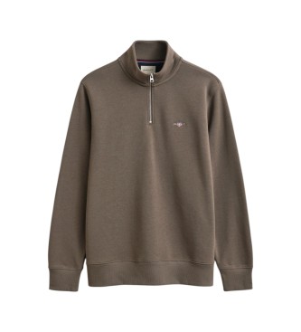 Gant Felpa Shield con mezza zip marrone