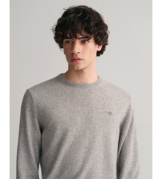 Gant Pullover mit rundem Halsausschnitt aus sehr feiner grauer Schafswolle