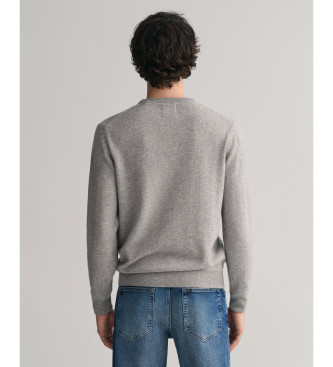 Gant Pullover mit rundem Halsausschnitt aus sehr feiner grauer Schafswolle