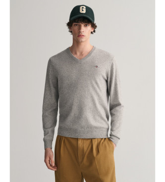 Gant Jersey de cuello de pico gris