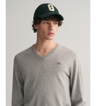 Gant Jersey de cuello de pico gris