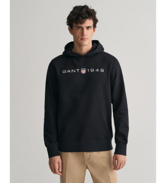 Gant Sweatshirt med huva och svart grafiskt tryck