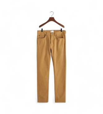 Gant Džins hlače Slim Fit iz mehkega kepra gorčične barve