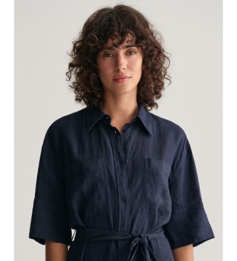 Gant Kortrmad skjortklnning i marinbltt linne
