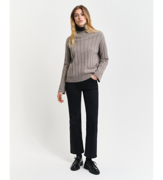 Gant Wool Pullover With Straight Ribbed Collar and Wide Ribbed Neck grey