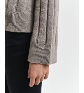 Gant Wool Pullover With Straight Ribbed Collar and Wide Ribbed Neck grey