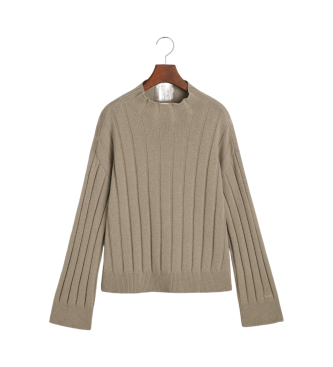 Gant Wool Pullover With Straight Ribbed Collar and Wide Ribbed Neck grey