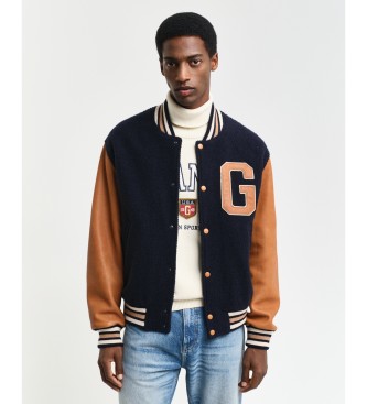 Gant Varsity jacket in navy leather and wool blend