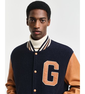 Gant Varsity jacket in navy leather and wool blend