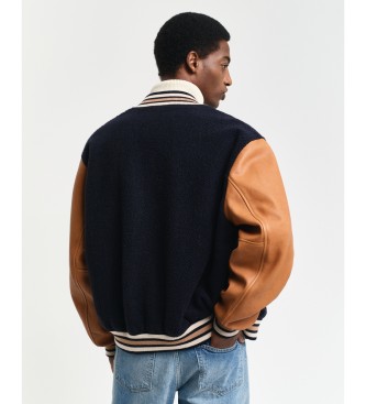 Gant Varsity jacket in navy leather and wool blend