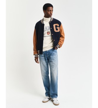 Gant Varsity jacket in navy leather and wool blend