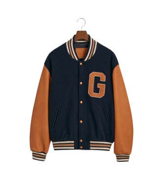 Gant Varsity jacket in navy leather and wool blend