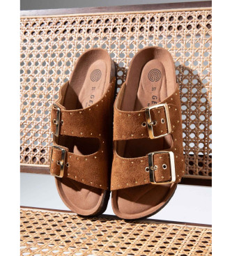 Genuins Brown Honolulu Lead Velour Leather Sandals
