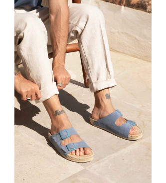 Genuins Niebieskie skórzane sandały Manacor Velour