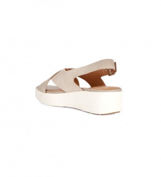 GEOX Leather sandals D Laudara beige - Wedge height 5.5cm