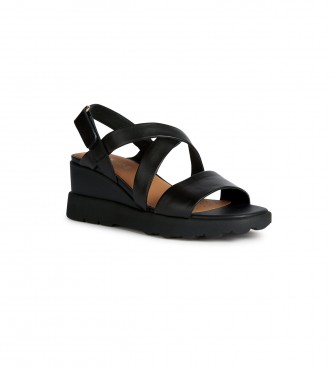 GEOX Leather sandals D Spherica Ec6 black -Height 7.5cm wedge